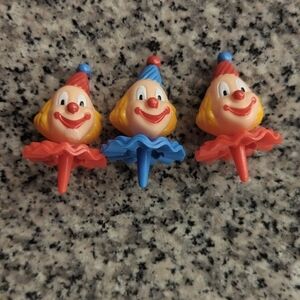 VINTAGE (1970s) Smiling Clowns Cupcake Decor 3 pieces